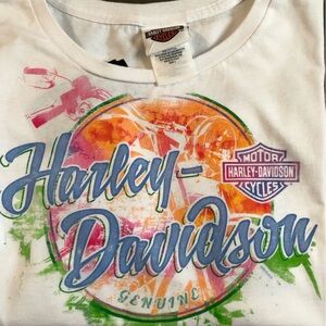 Harley-Davidson Orange and White Short Sleeve Tee